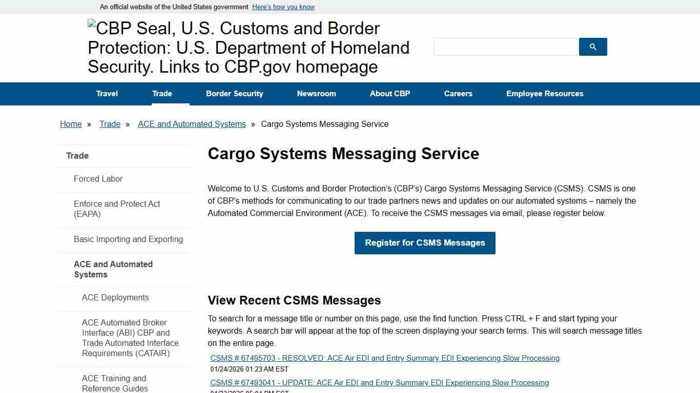 Cargo Systems Messaging Service U.S. Customs and Border Protection